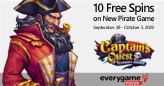 Get 10 Free Spins on New "Captain’s Quest: Treasure Island" Pirate Game