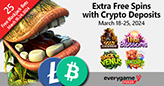 Everygame Poker Giving Free Spins on 4 Betsoft Classics and 20 EXTRA Free Spins to Players Depositing with Cryptocurrency
