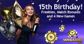 WinADay Casino Celebrates 15th Birthday with Freebies, Match Bonuses and 4 New Games